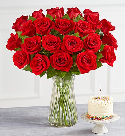 Deliciously Decadent™ Red Roses & Time to Celebrate Birthday Cake™